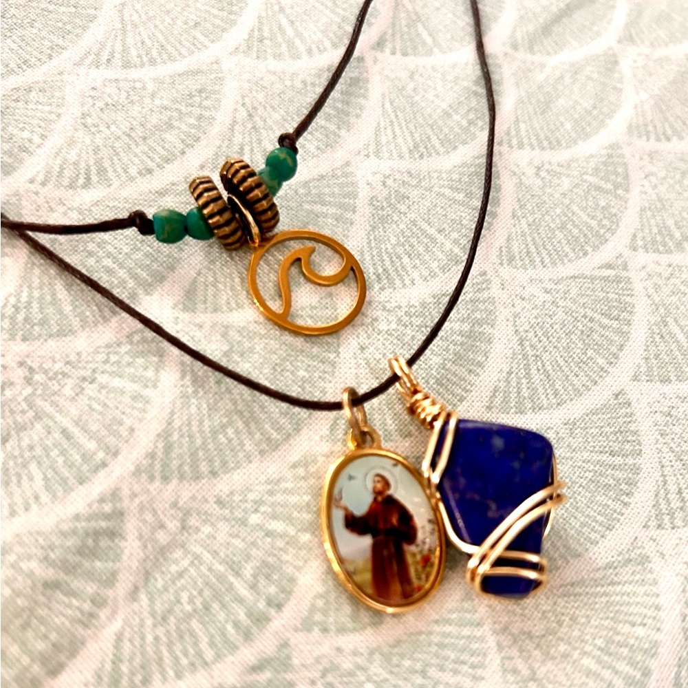 Gold charms and Lapis Lazuli Pendant Necklace Set